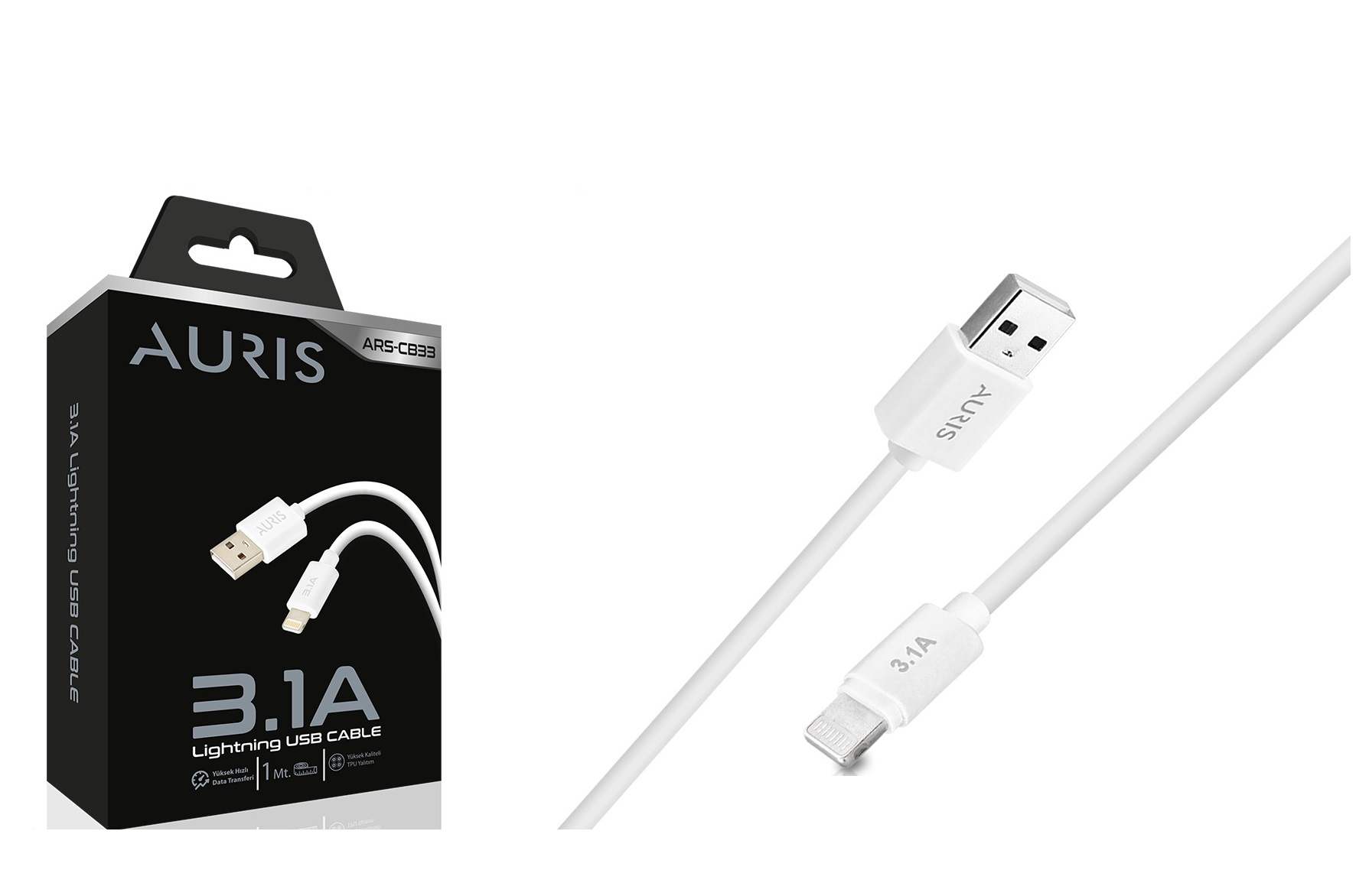 Auris CB33 2-1A Usb Lightning Iphone Data Şarj Kablosu